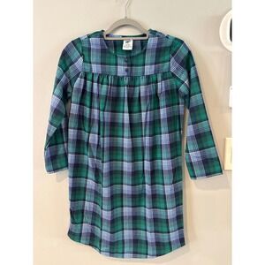 Lands End Girls flannel Green Blue Plaid Long Sleeve Nightgown Sleepwear 10 NEW
